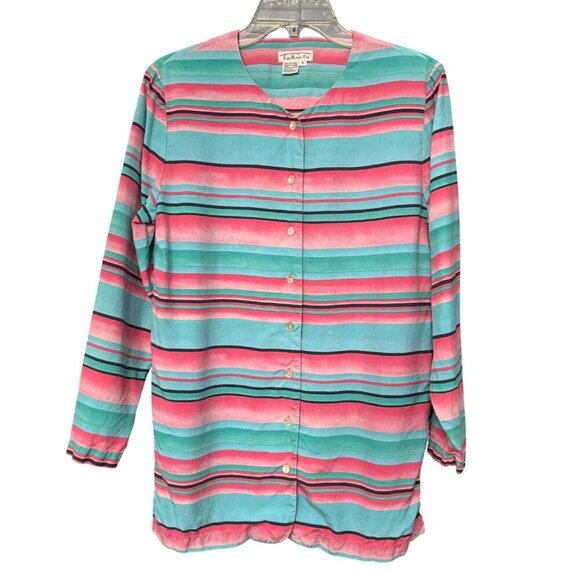 Talbots Tops - Talbots Multicolor Striped 100% Silk Long Sleeve Button-Front Shirt Blouse 6